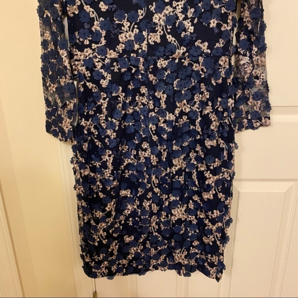 XSCAPE 3D-Floral Lace Midi Dress in Navy/Blush - Picture 8 of 11